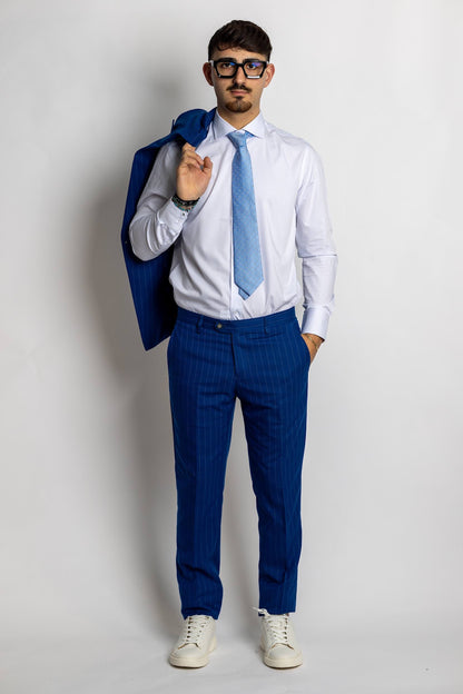 Double Breasted Pinstripe Suit | Sky blue