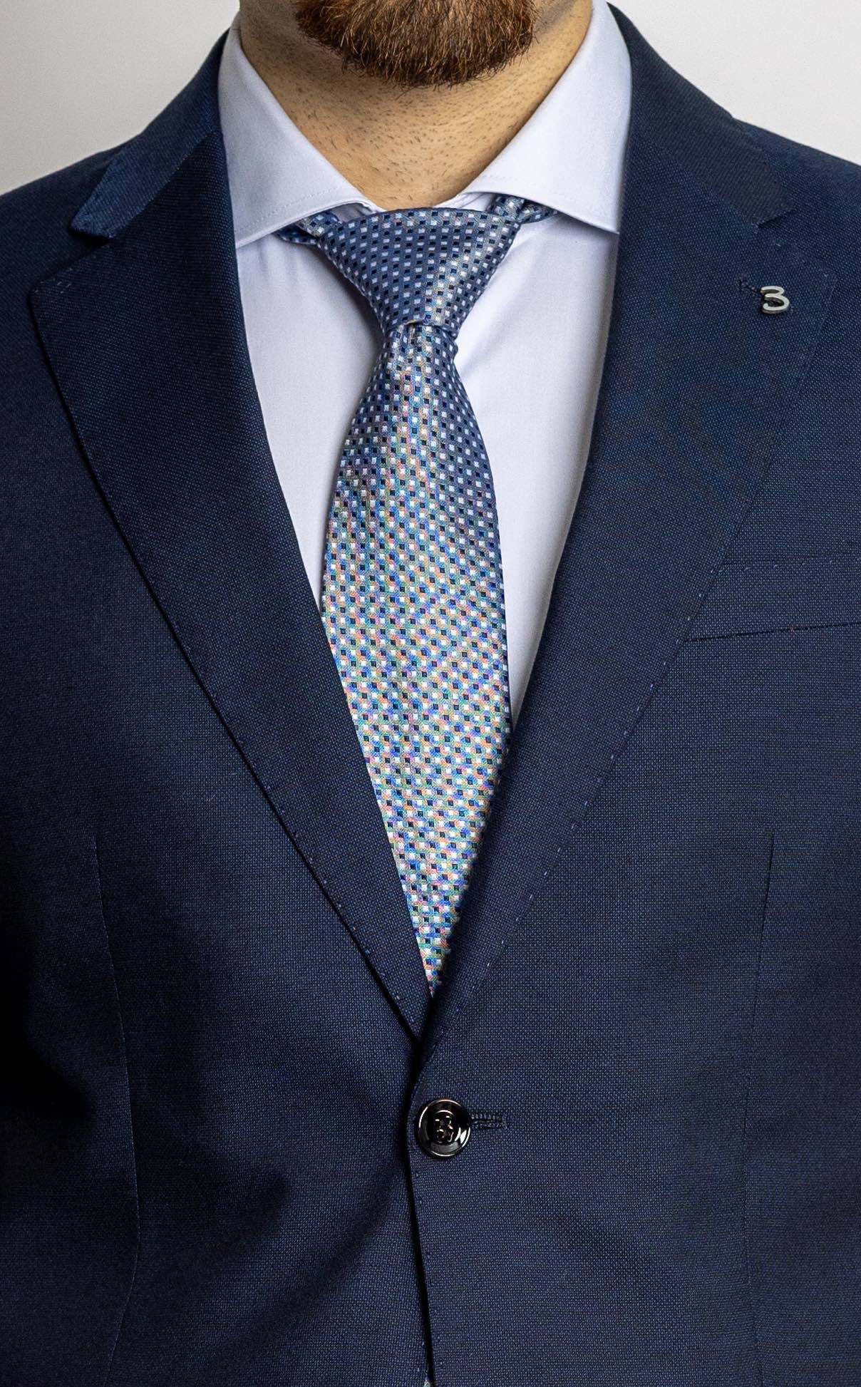 Two Button Suit with Worked Fabric | Dark Blue