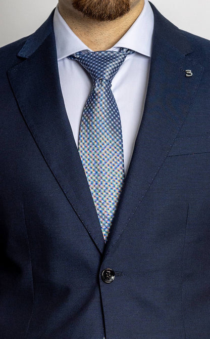 Two Button Suit with Worked Fabric | Dark Blue