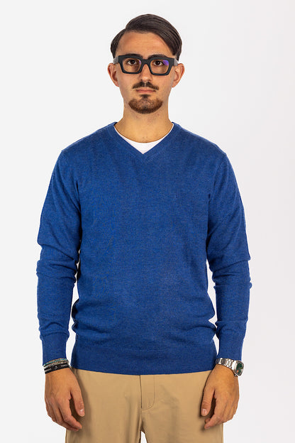 Pullover Collo a V Misto Lana 2 per €40 | Azzurro 03