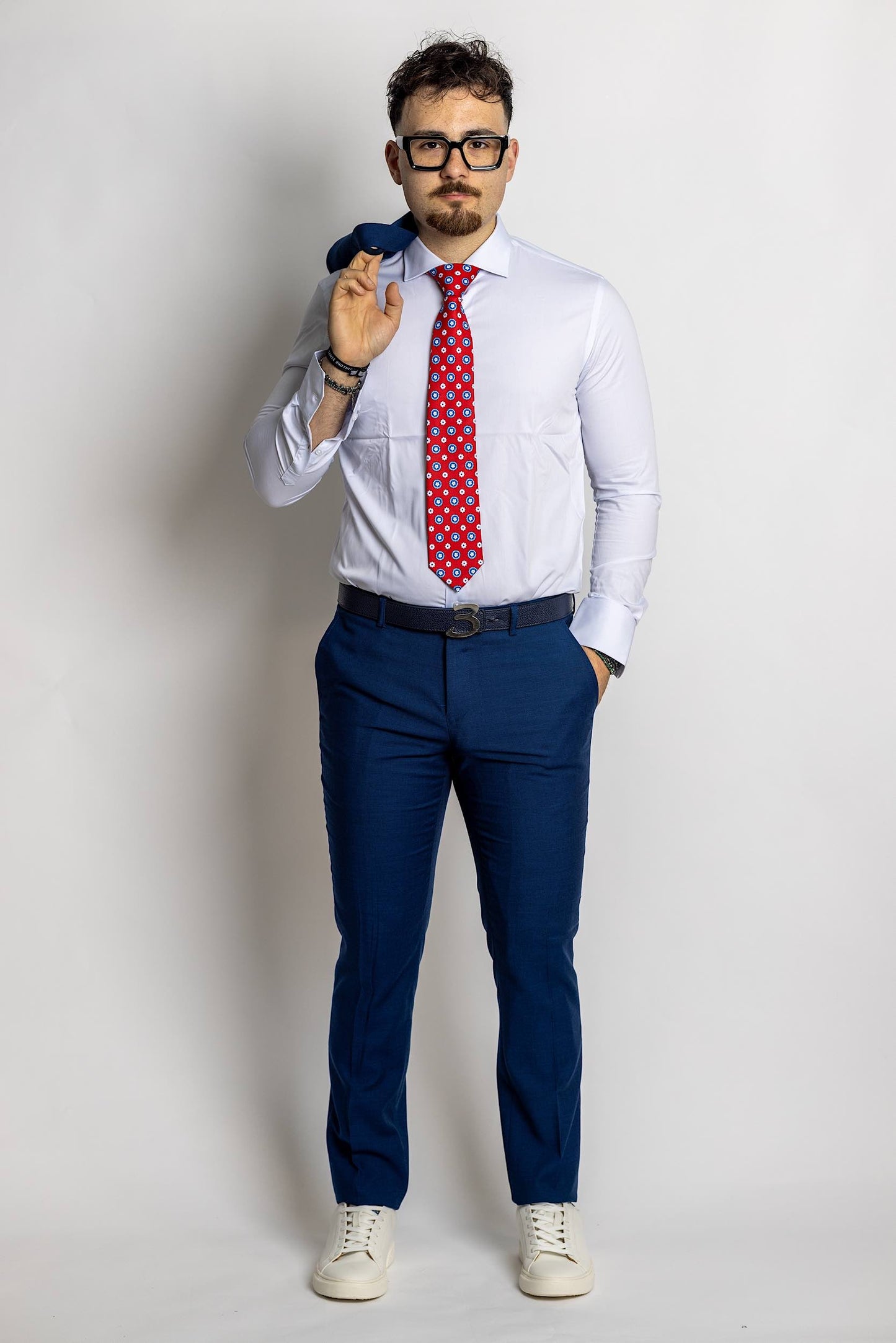 Two Button Suit with Worked Fabric | Parliament Blue