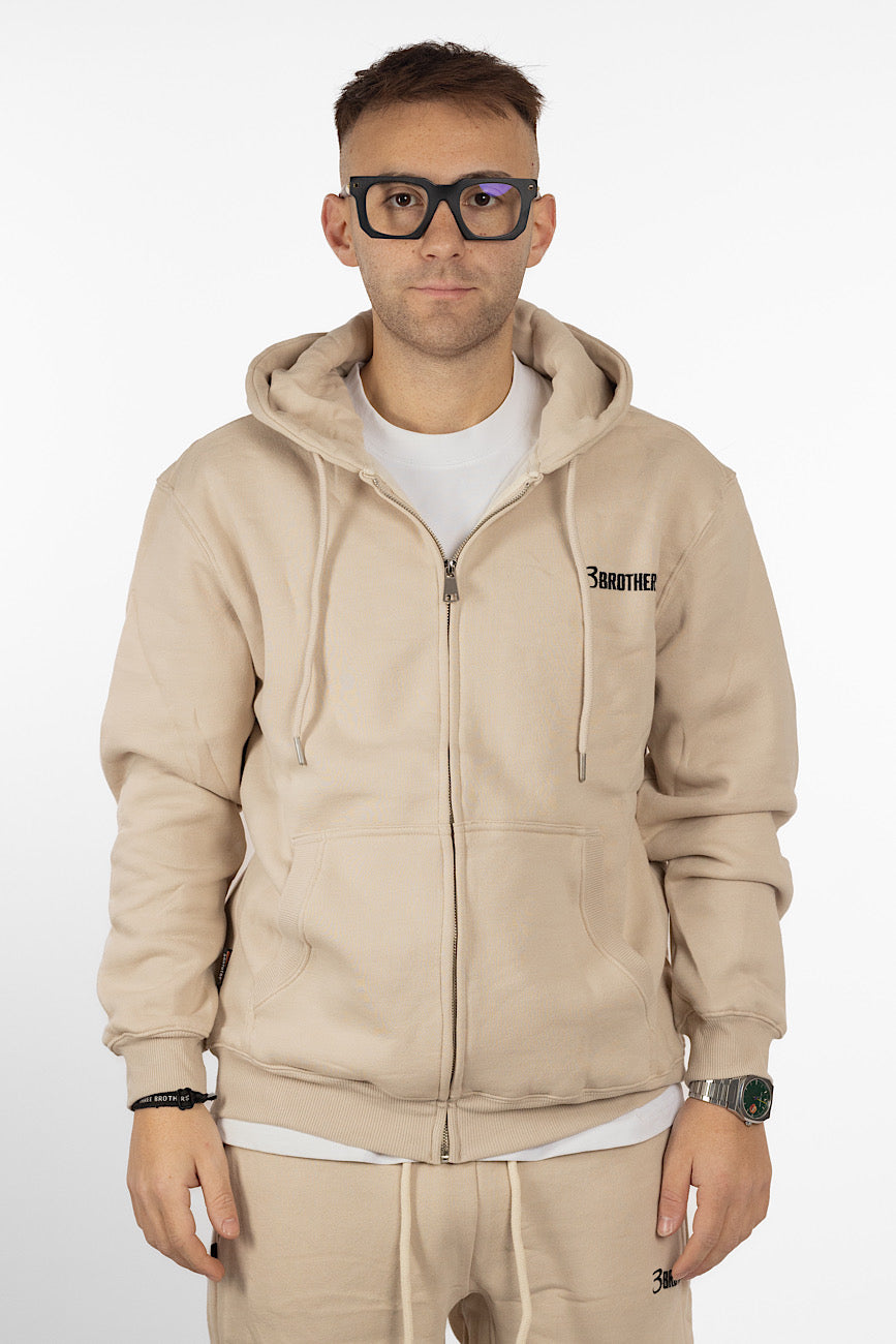 Felpa Basic con Zip e Cappuccio | 2 + 1 Gratis | Beige