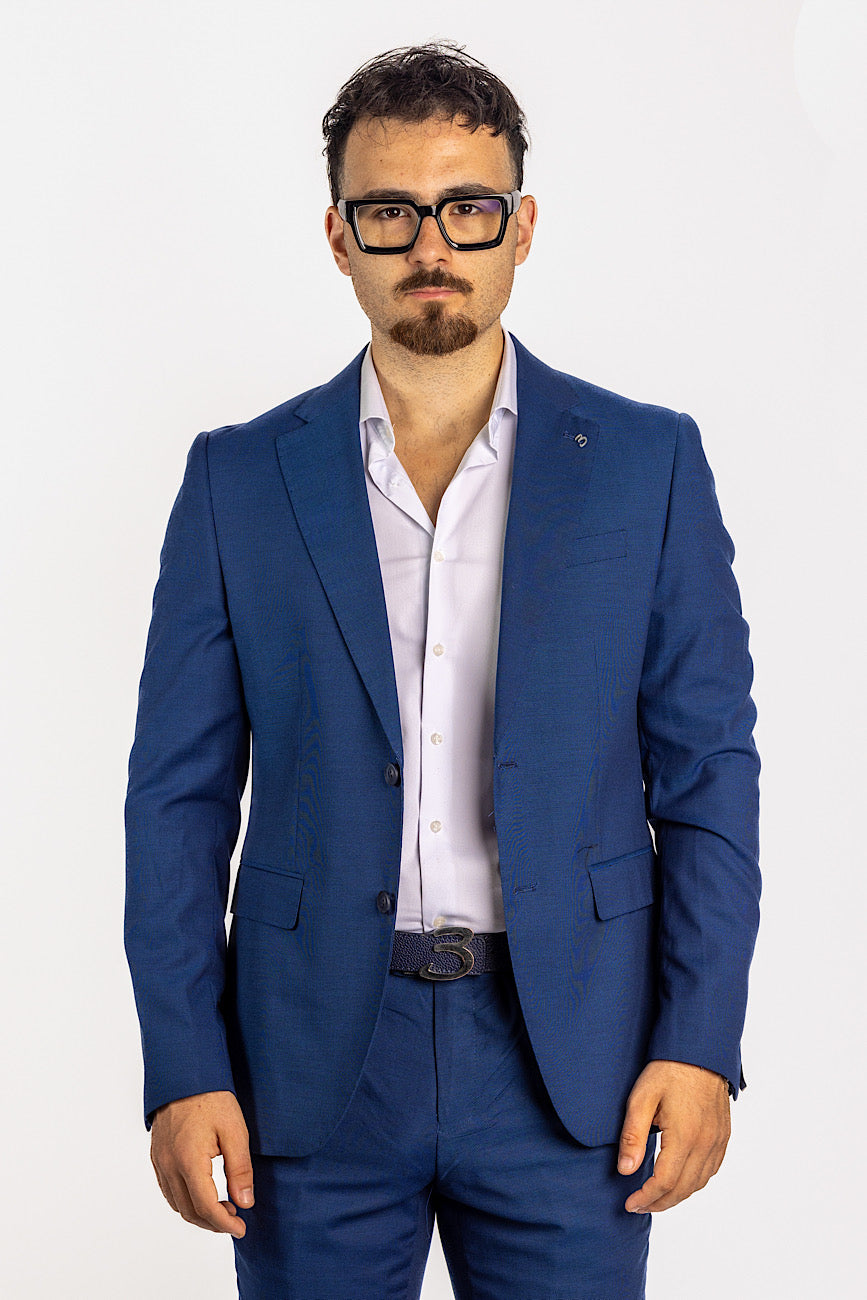 Two Button Suit with Worked Fabric | Parliament Blue