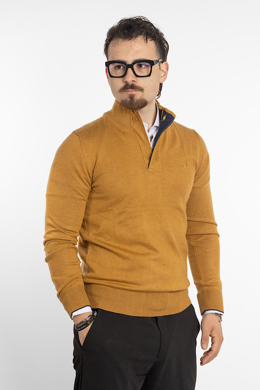 Wool Blend Half Zip and Button Pullover | <tc>"€20 discount on the second"</tc> | Mustard