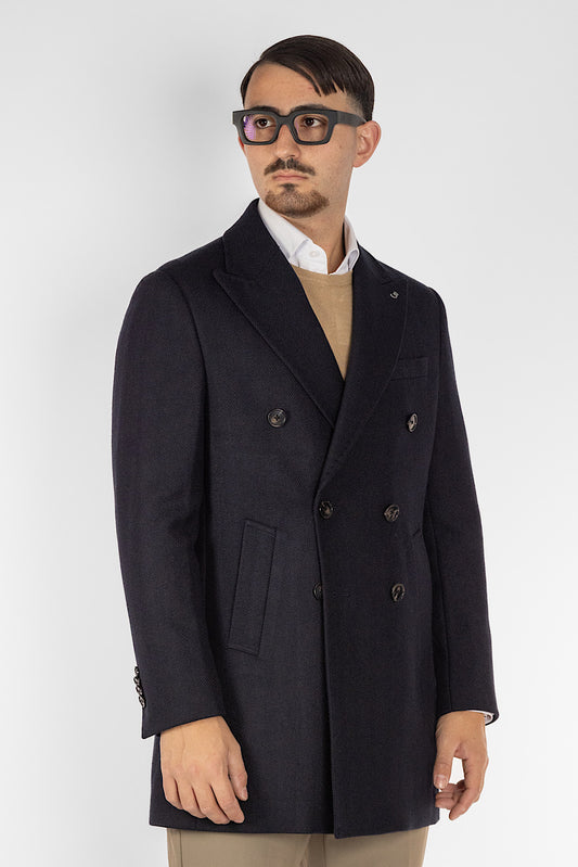 Cappotto Tessuto Spigato Doppio Petto | Blu