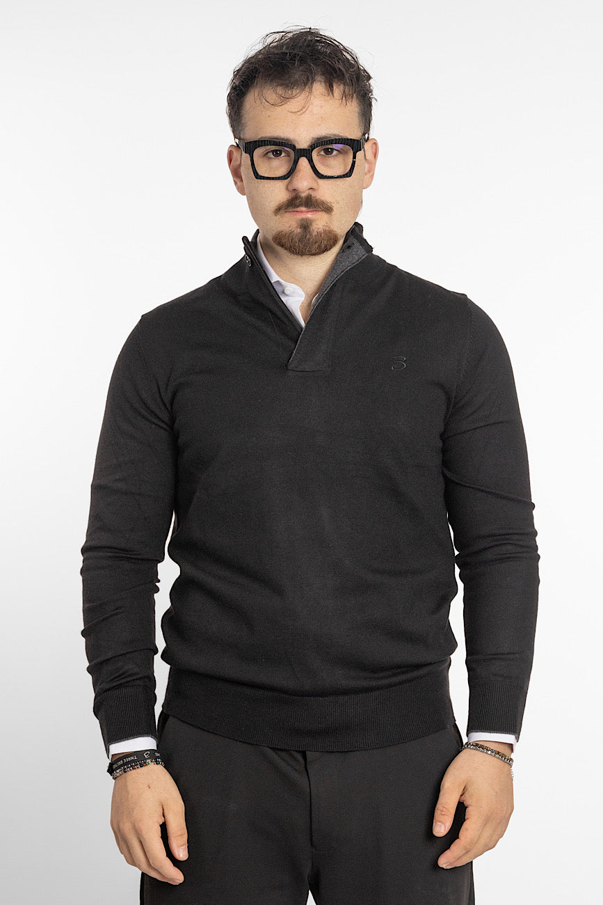 Wool Blend Half Zip and Button Pullover | <tc>"€20 discount on the second"</tc> | Black