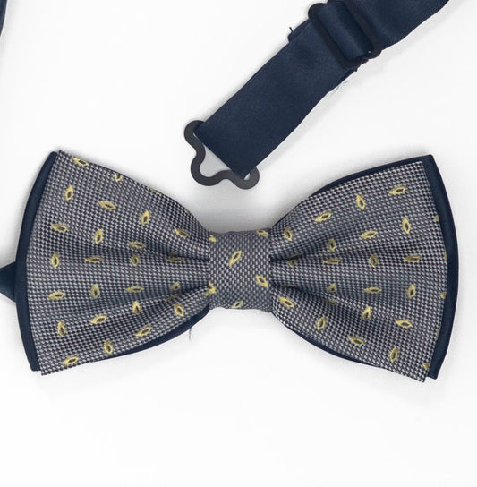 Blue Bow Tie | Grey-Gold Pattern