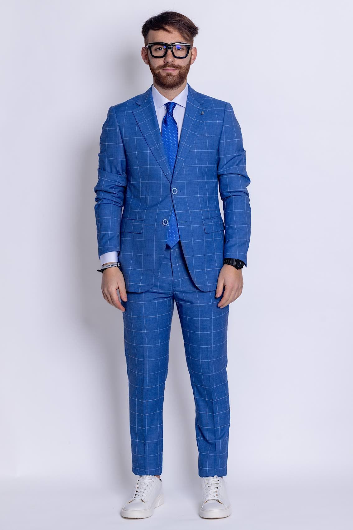 Two Button Prince of Wales Suit | Electric Blue