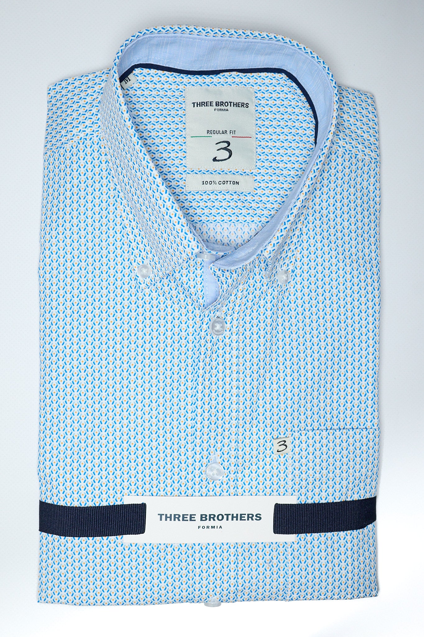 Camicia Button Down Regular Fantasia | Geometrica Azzurro e Arancione 04