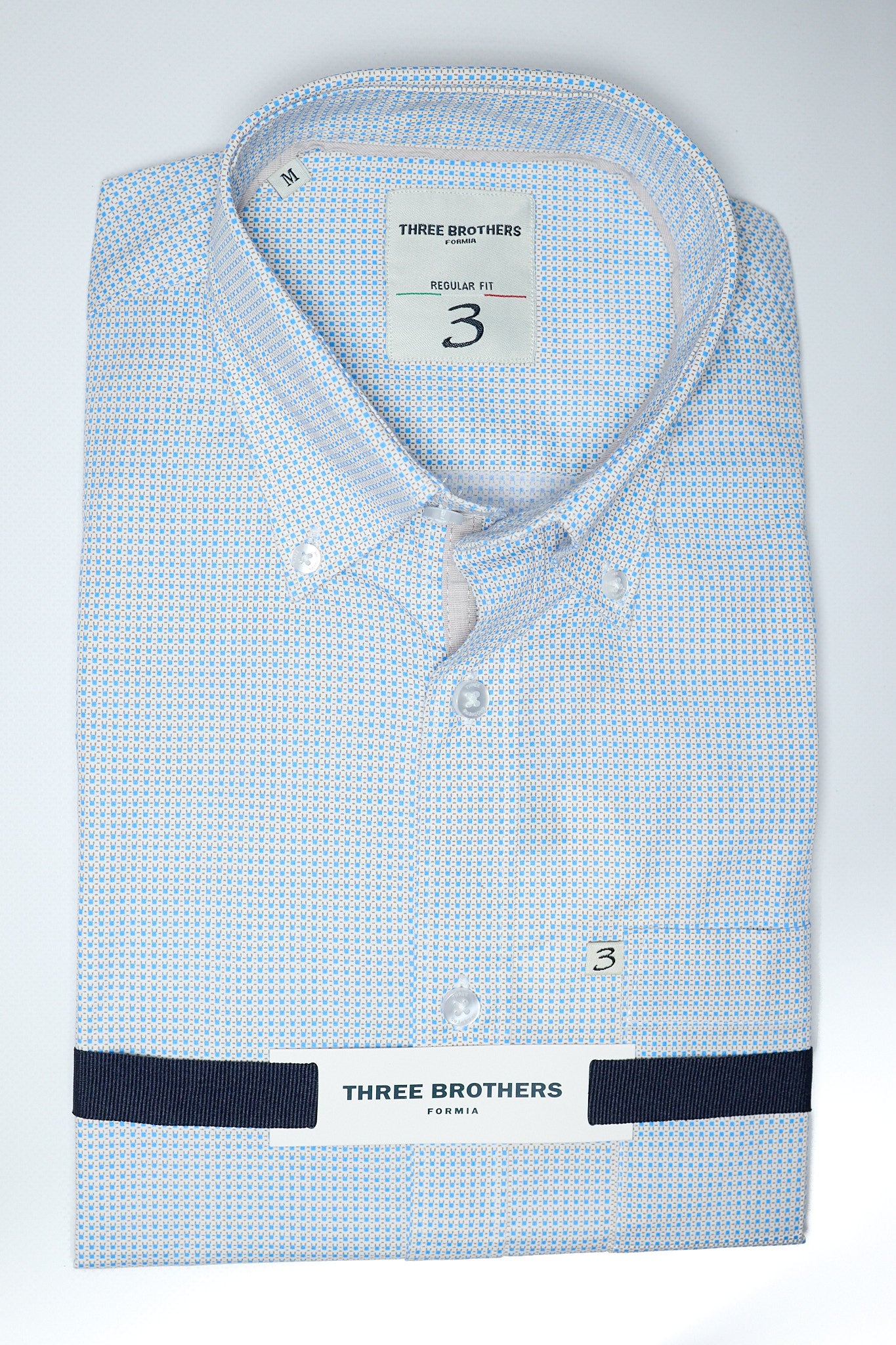 Camicia Button Down Regular Fantasia | Quadretti Beige e Celeste 08