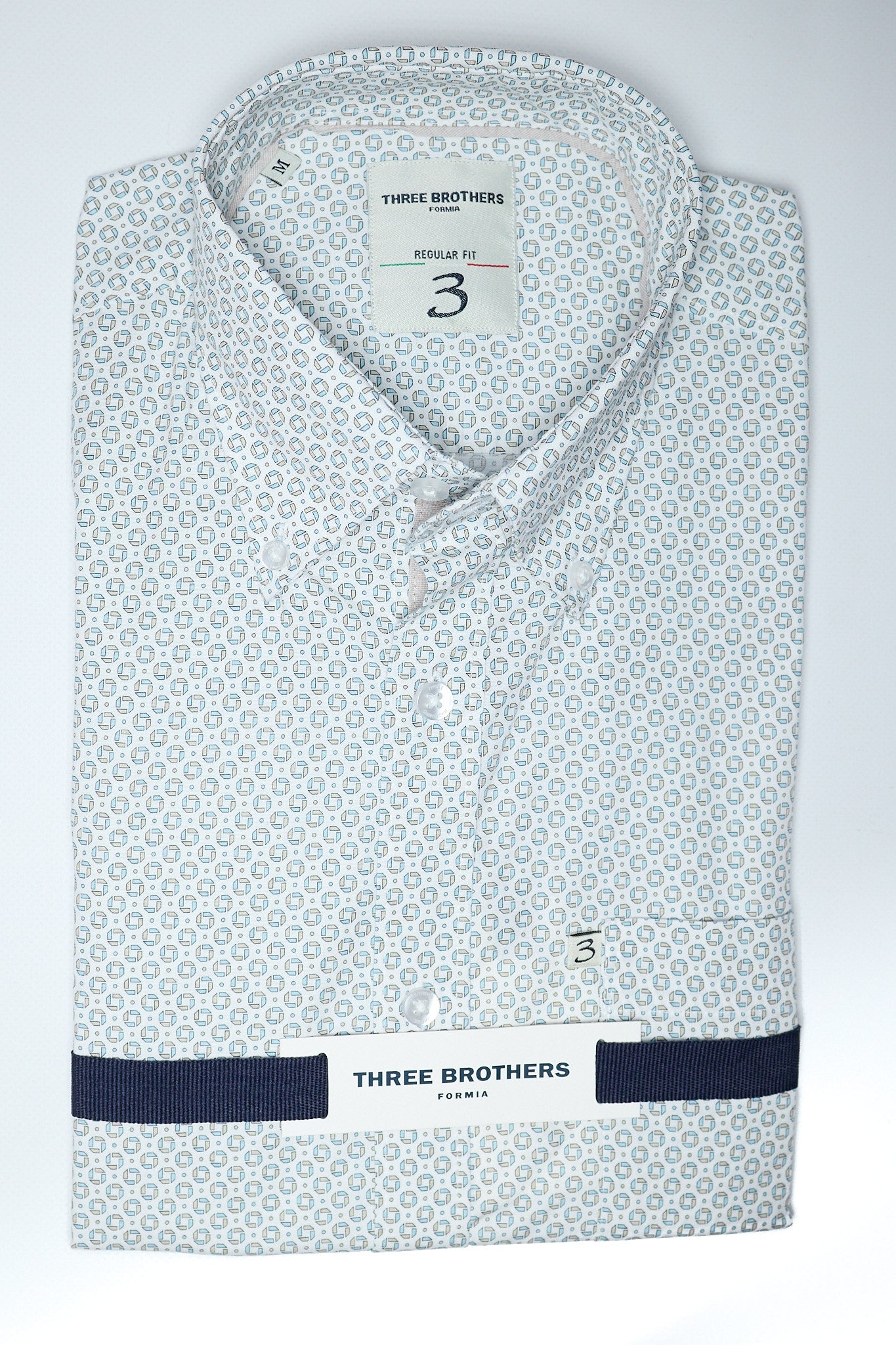 Camicia Button Down Regular Fantasia | Geometrica Beige e Verde 07