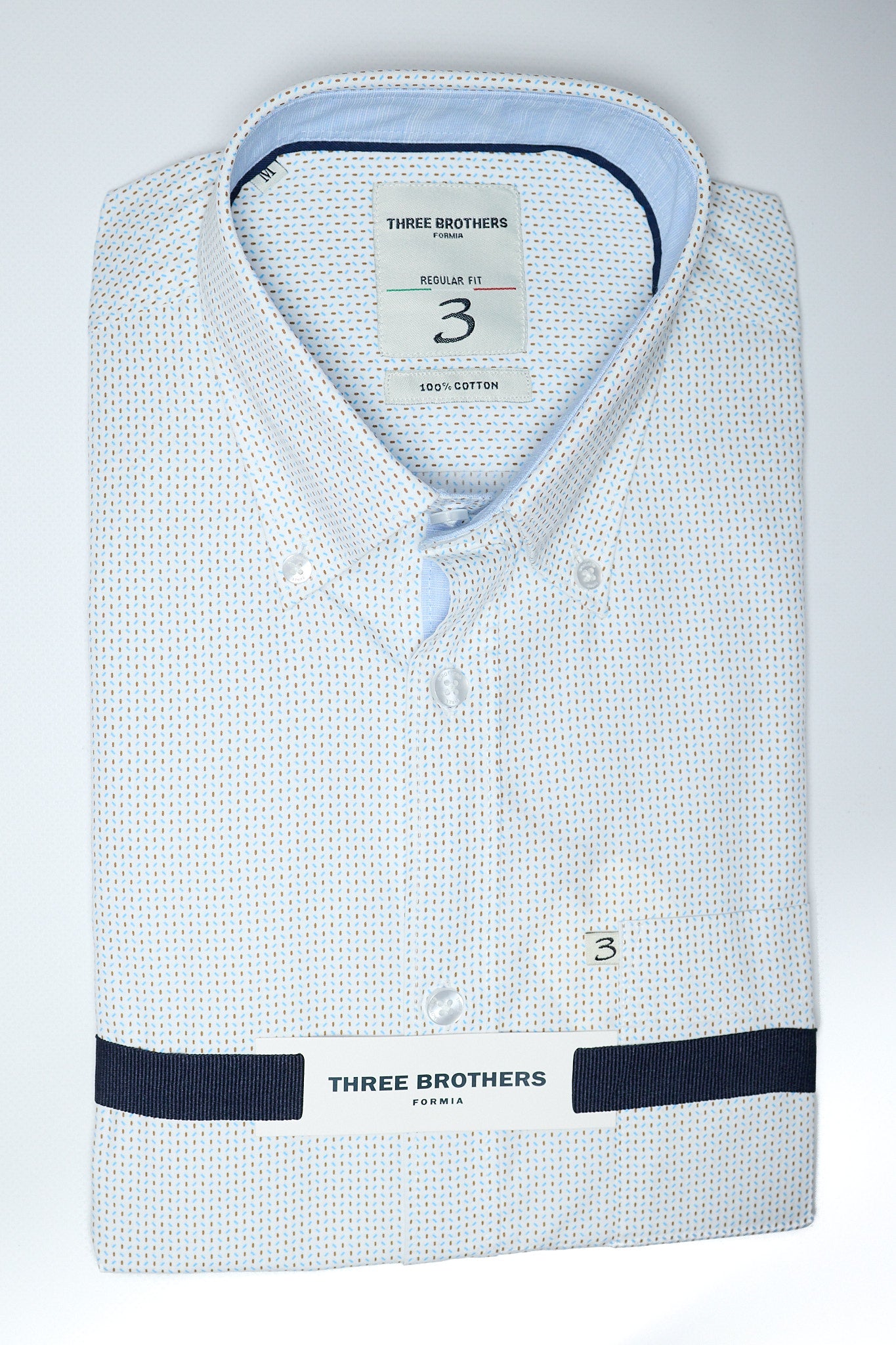 Camicia Button Down Regular Fantasia | Puntini Celeste e Marrone 11