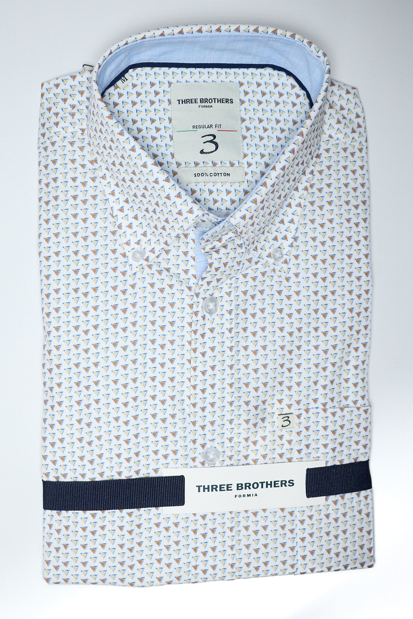 Camicia Button Down Regular Fantasia | Triangoli Beige e Marrone 12