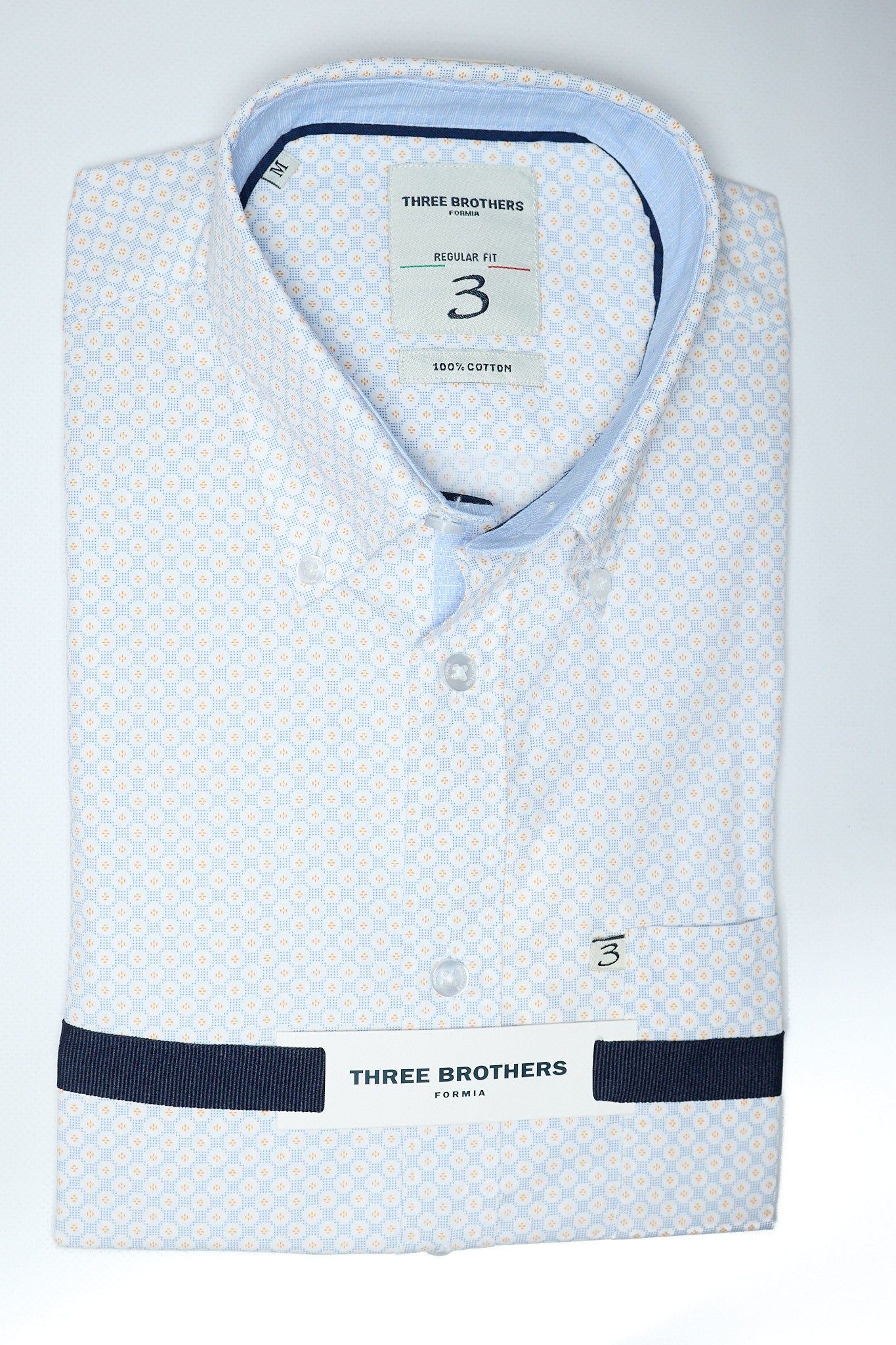 Camicia Button Down Regular Fantasia | Astratta Celeste e Arancione 05