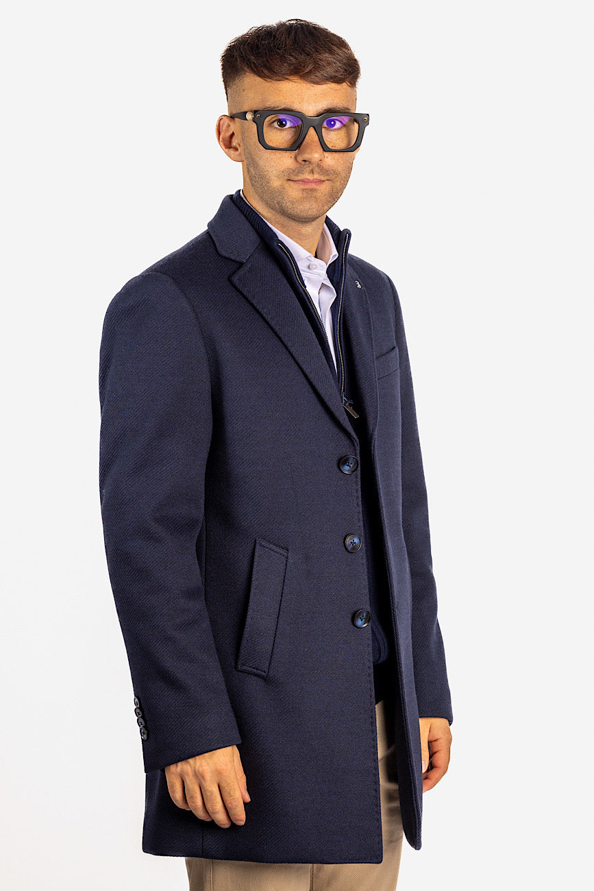 Herringbone Fabric Coat | Blue