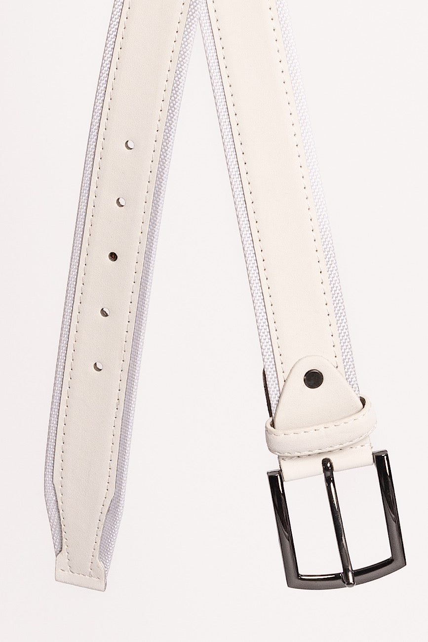 Double Fabric Faux Leather Belt | White