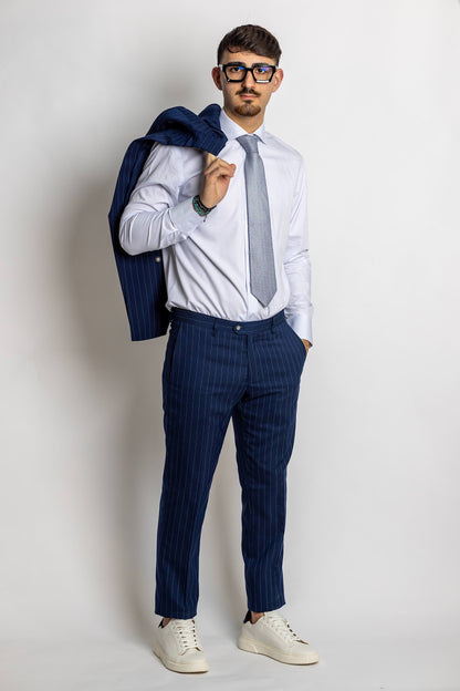 Double Breasted Pinstripe Suit | Dark Blue