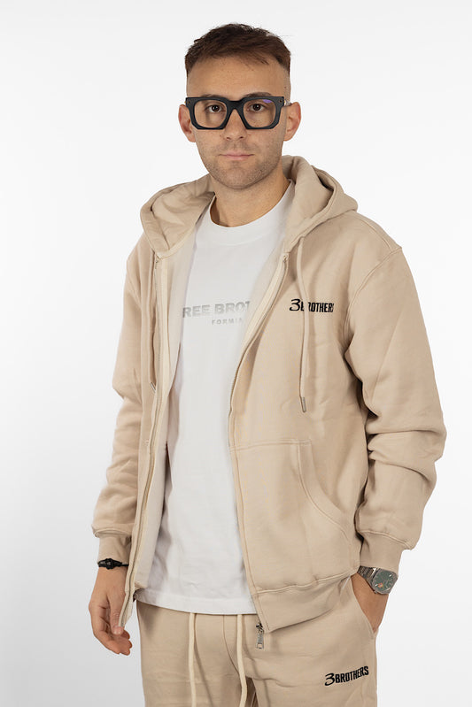 Felpa Basic con Zip e Cappuccio | 2 + 1 Gratis | Beige