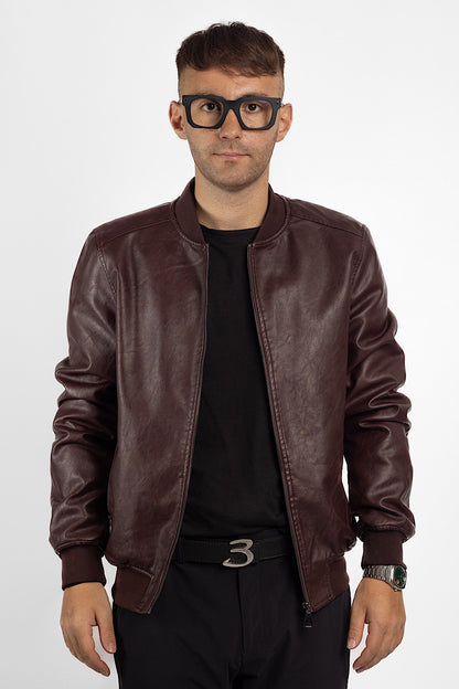 Padded Faux Leather Bomber | Bordeaux