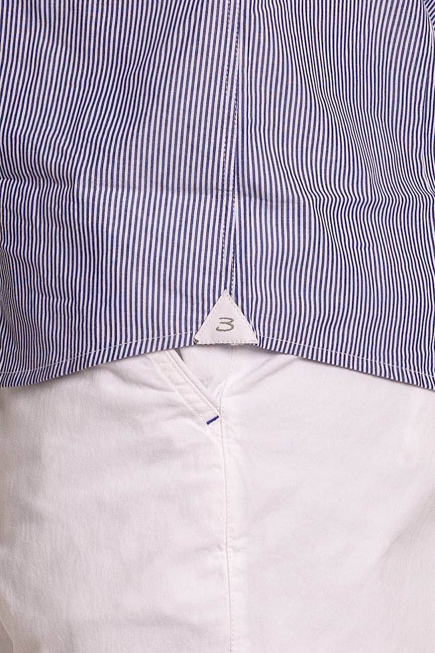 100% Cotton Semi Slim Narrow Striped Shirt | Blue