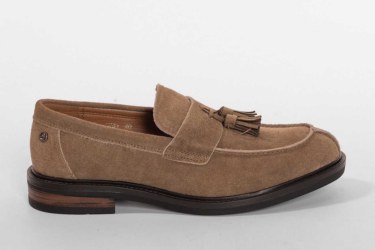 Genuine Leather Moccasin with Tassels | Khaki