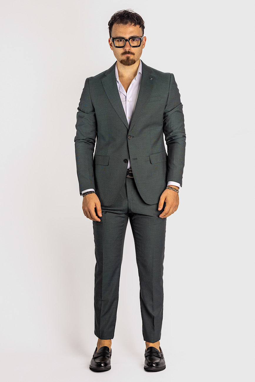 Two Button Suit with Worked Fabric | Green