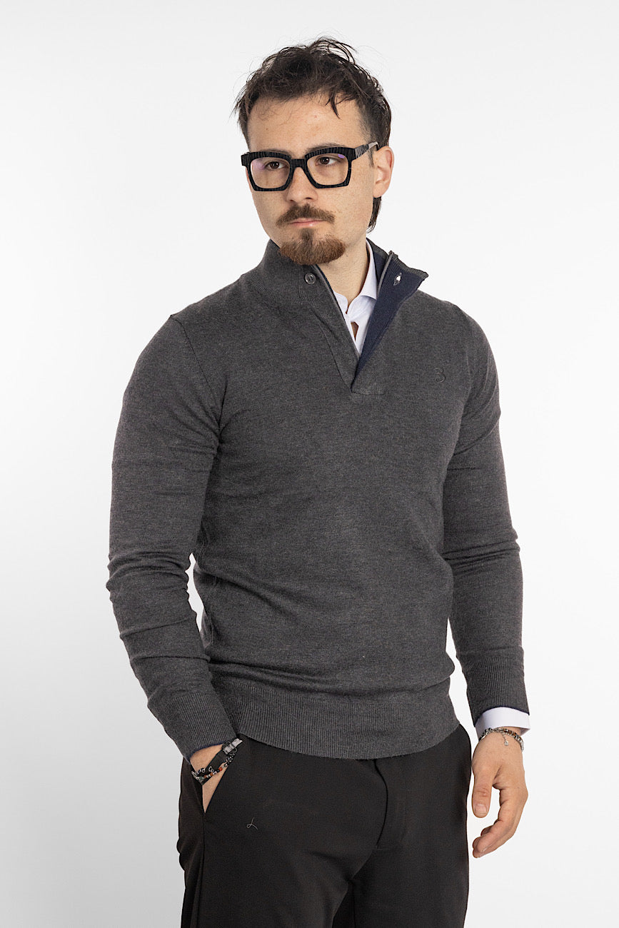 Wool Blend Half Zip and Button Pullover | <tc>"€20 discount on the second"</tc> | Dark Grey