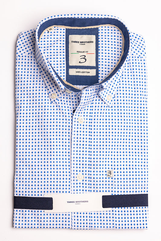 Blue 3 Tone Regular Fit Patterned Shirt