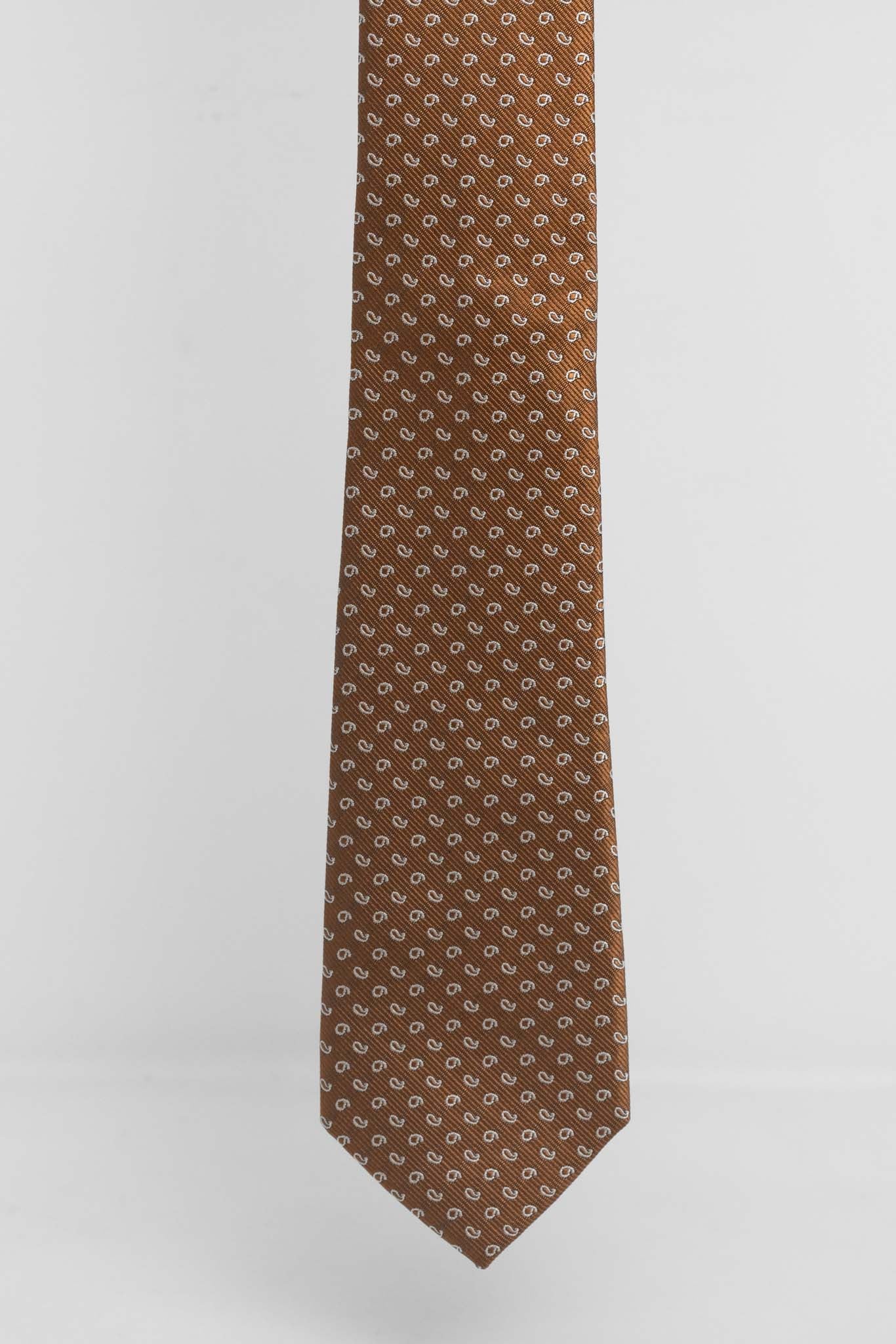 Cravatta Tre Pieghe Fantasia Cashmere Fondo Ruggine e Bianco | 2 Per €20