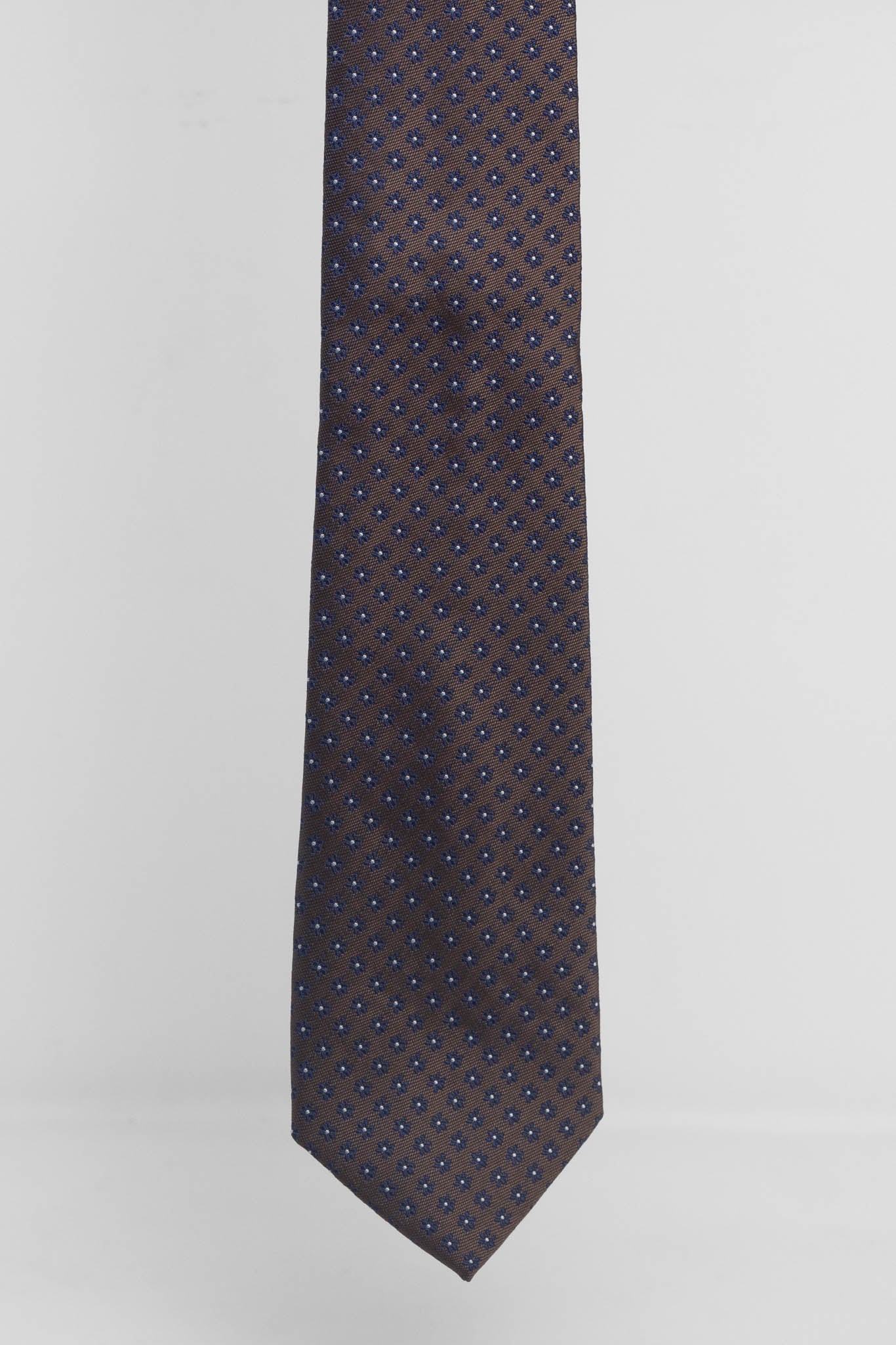 Cravatta Tre Pieghe Fantasia Fiore Fondo Marrone e Blu | 2 Per €20