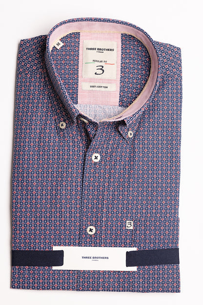 Chemise à motifs bleu et rouge coupe classique