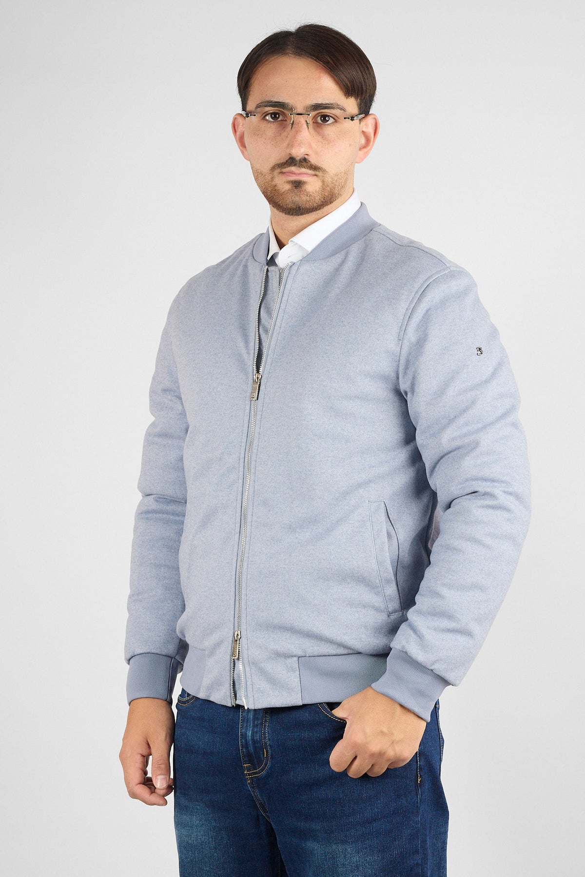 Bomber College Effetto Lana 102 | Celeste