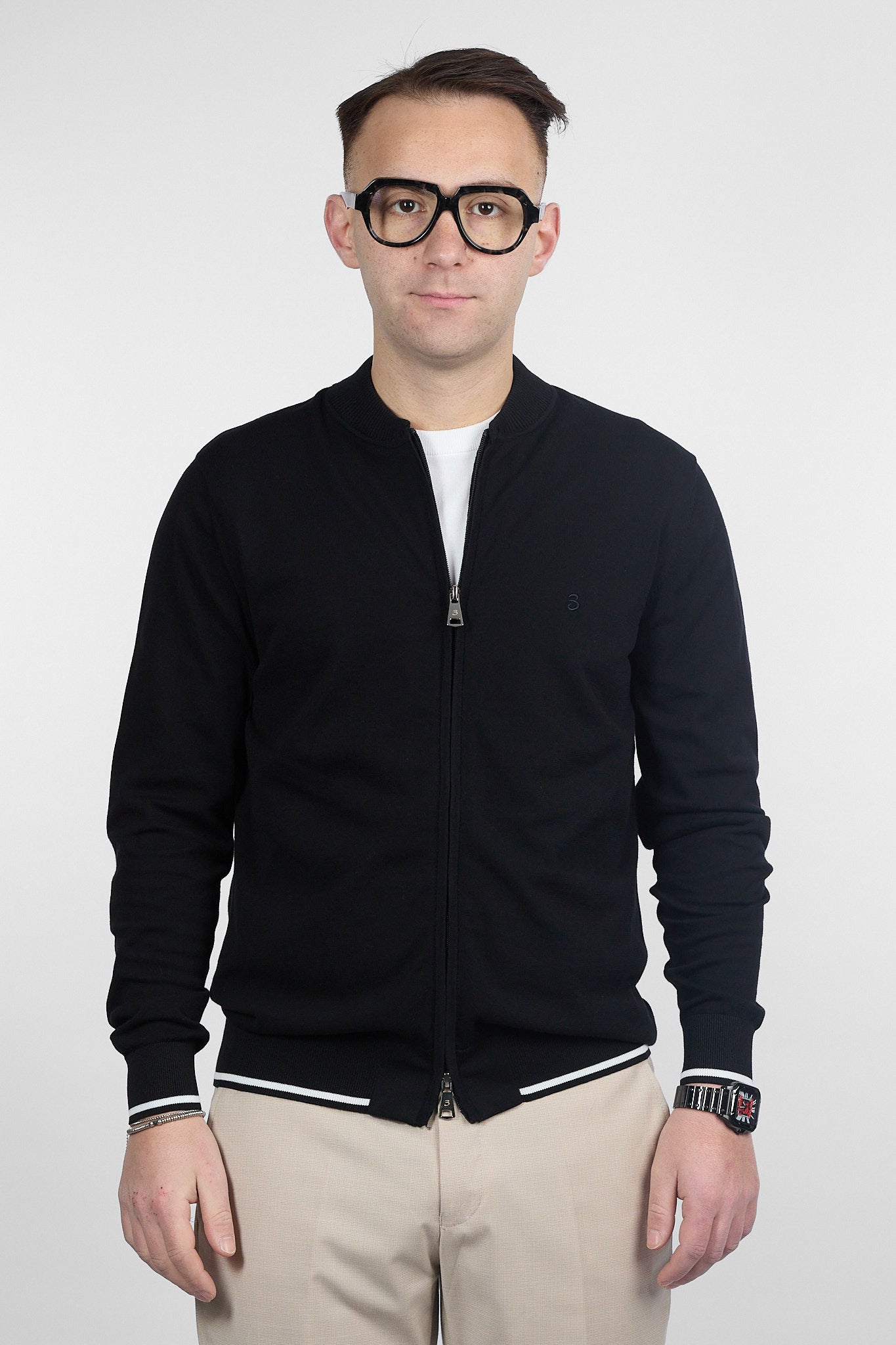 College Full Zip Doppio Cursore Cotone Finezza 16 | Nero