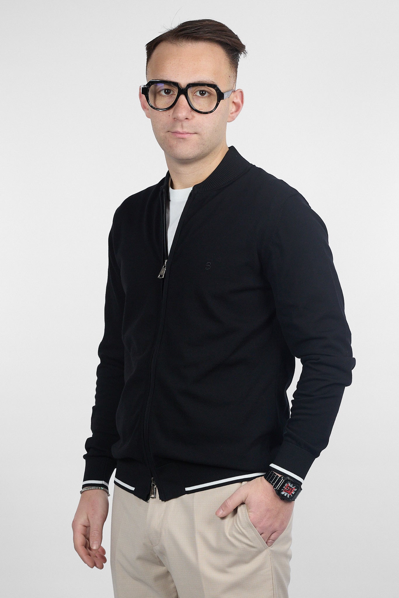 College Full Zip Doppio Cursore Cotone Finezza 16 | Nero