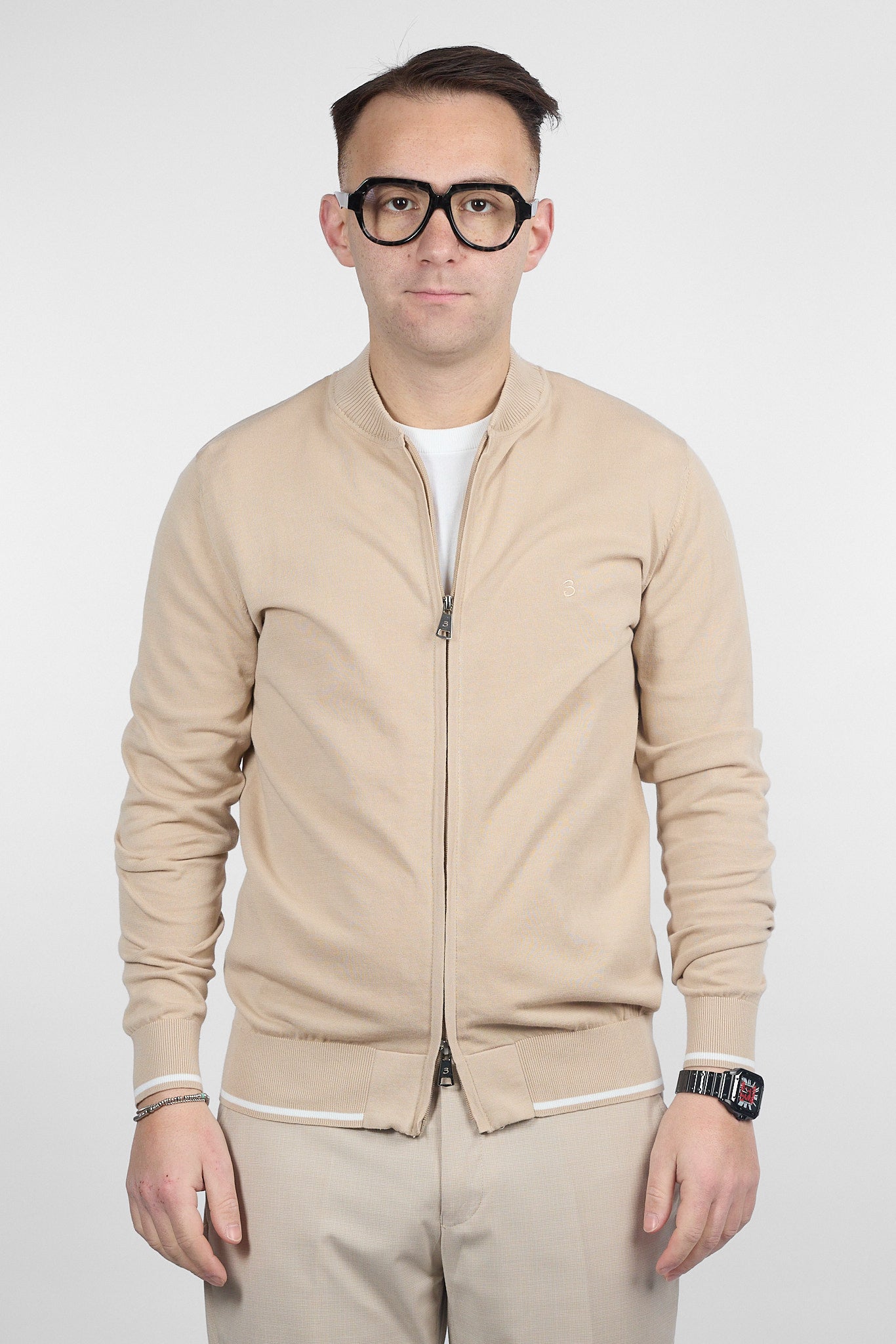 College Full Zip Doppio Cursore Cotone Finezza 16 | Beige