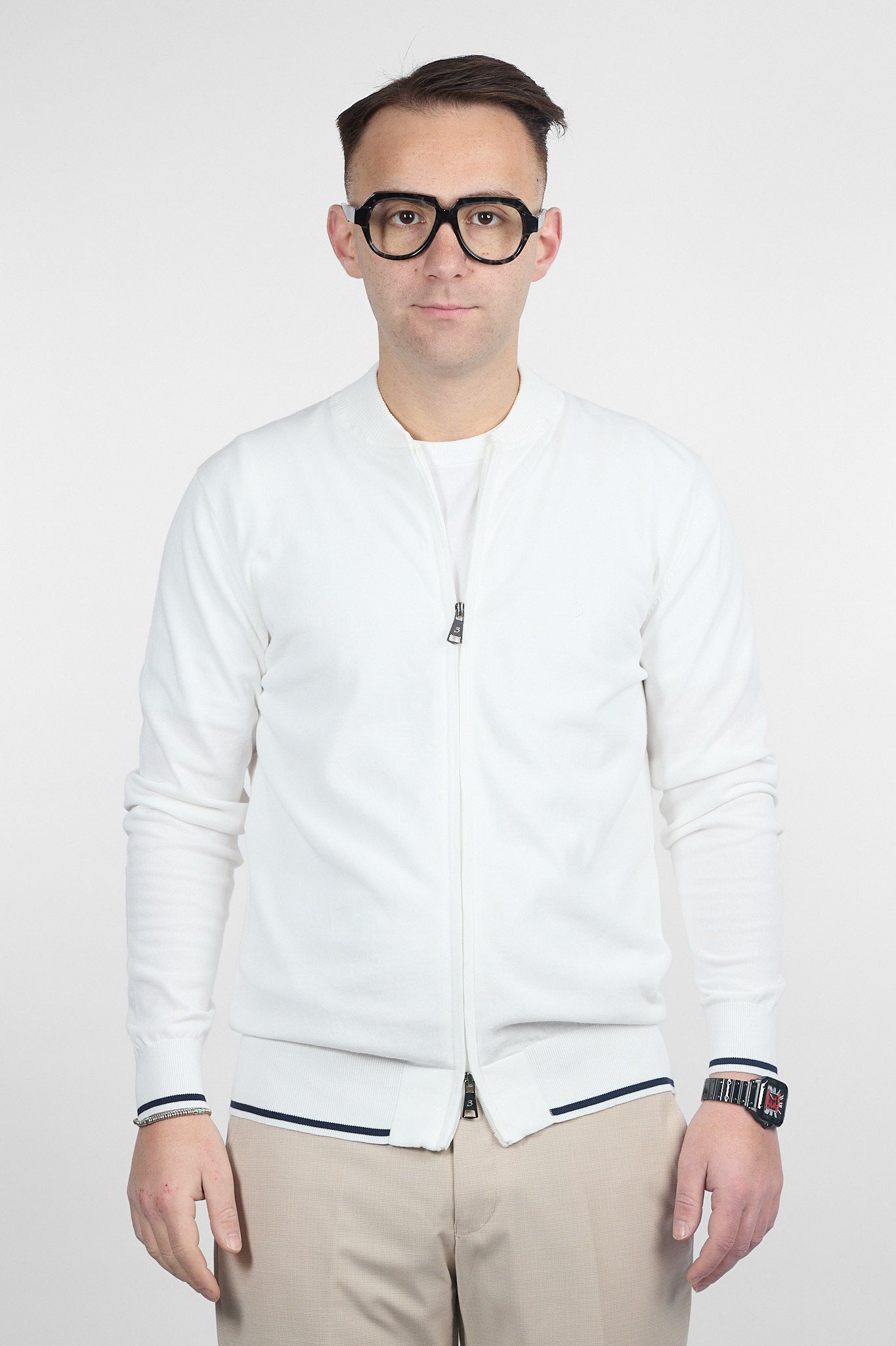 College Full Zip Doppio Cursore Cotone Finezza 16 | Bianco