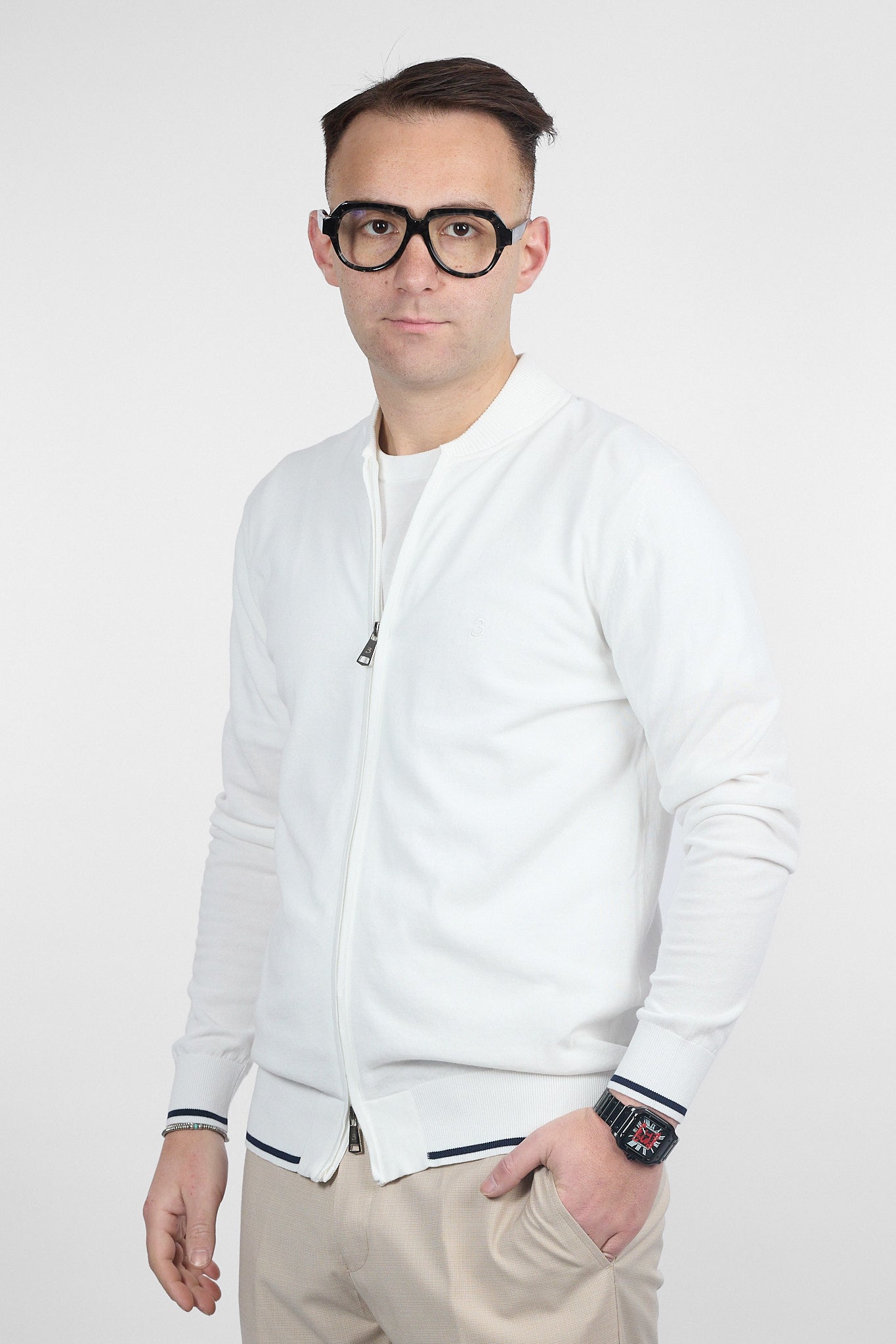 College Full Zip Doppio Cursore Cotone Finezza 16 | Bianco