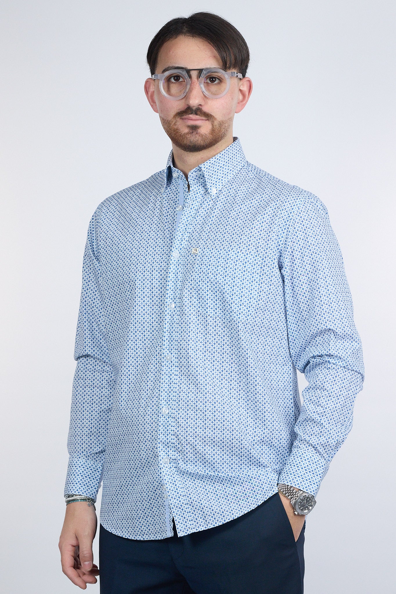 Camicia Button Down Regular Fantasia | Rombetti Blu e Celeste 09