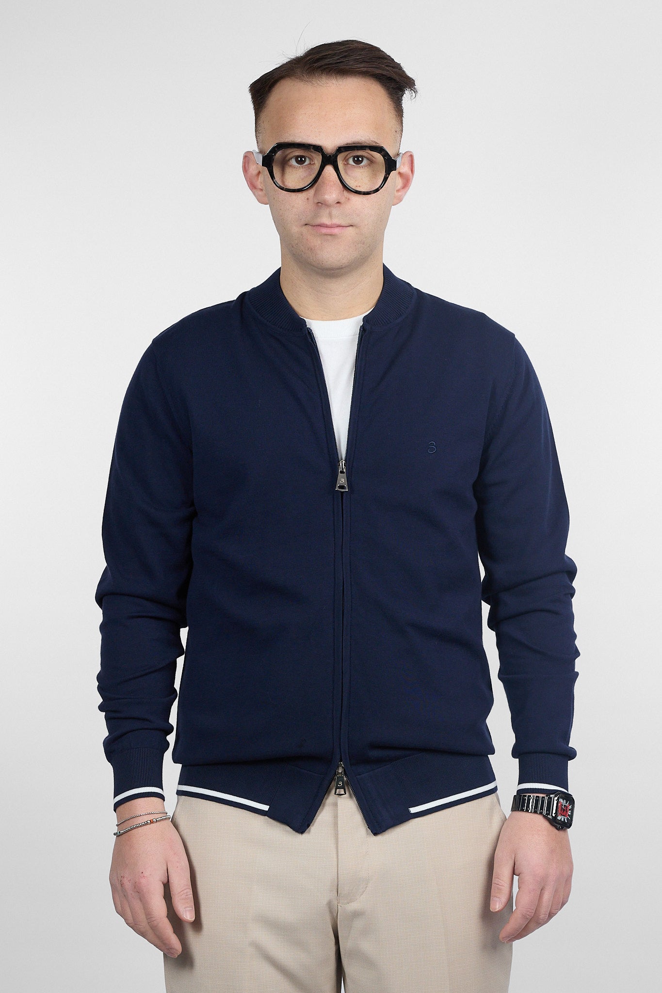 College Full Zip Doppio Cursore Cotone Finezza 16 | Blu