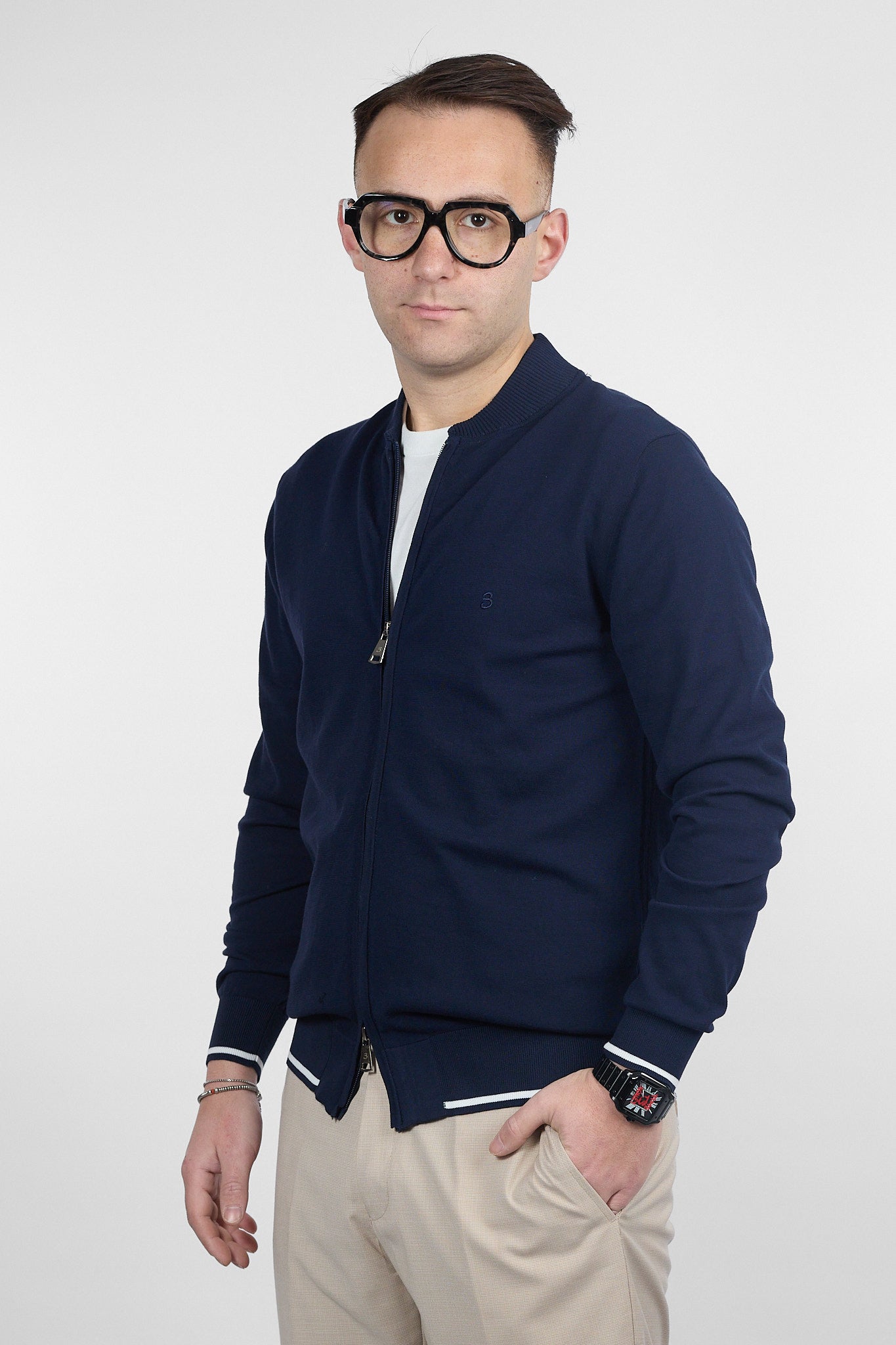 College Full Zip Doppio Cursore Cotone Finezza 16 | Blu