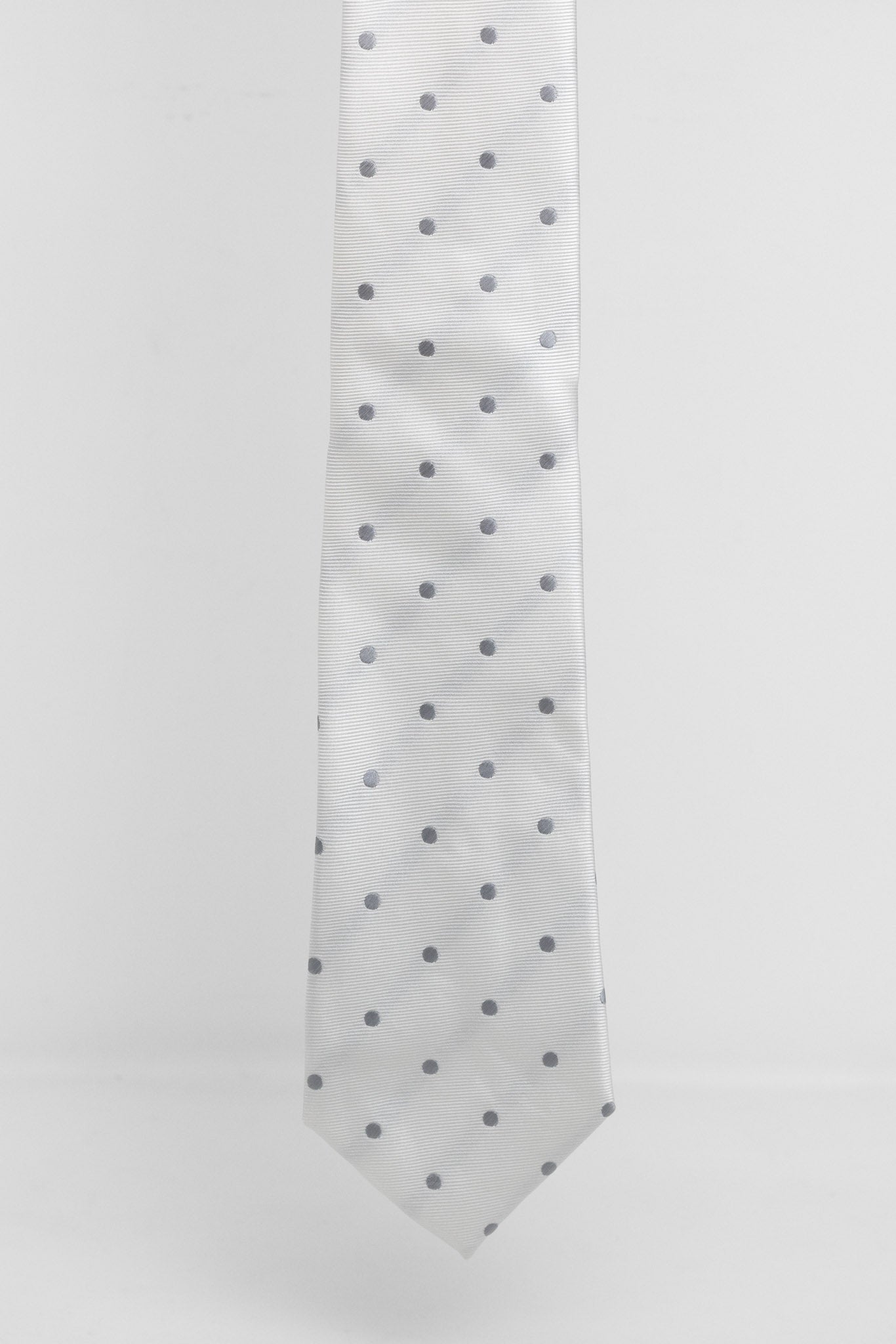 Cravatta Tre Pieghe Pois Fondo Bianco e Grigio Chiaro | 2 Per €20