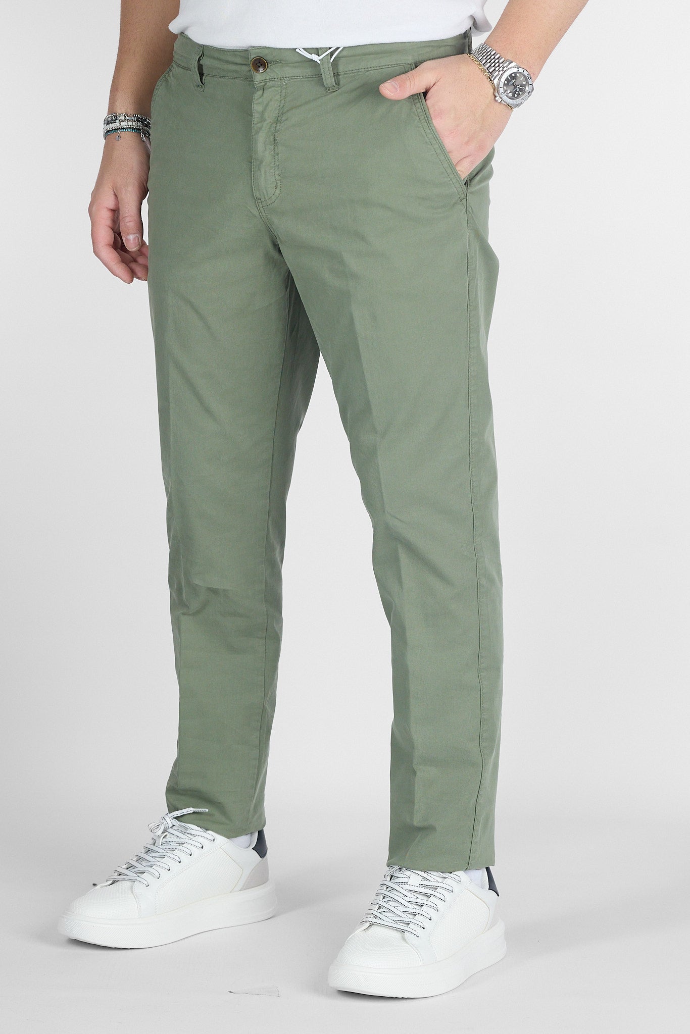 Pantalone Basic Slim B011 | 2 per €50 | Verde Militare