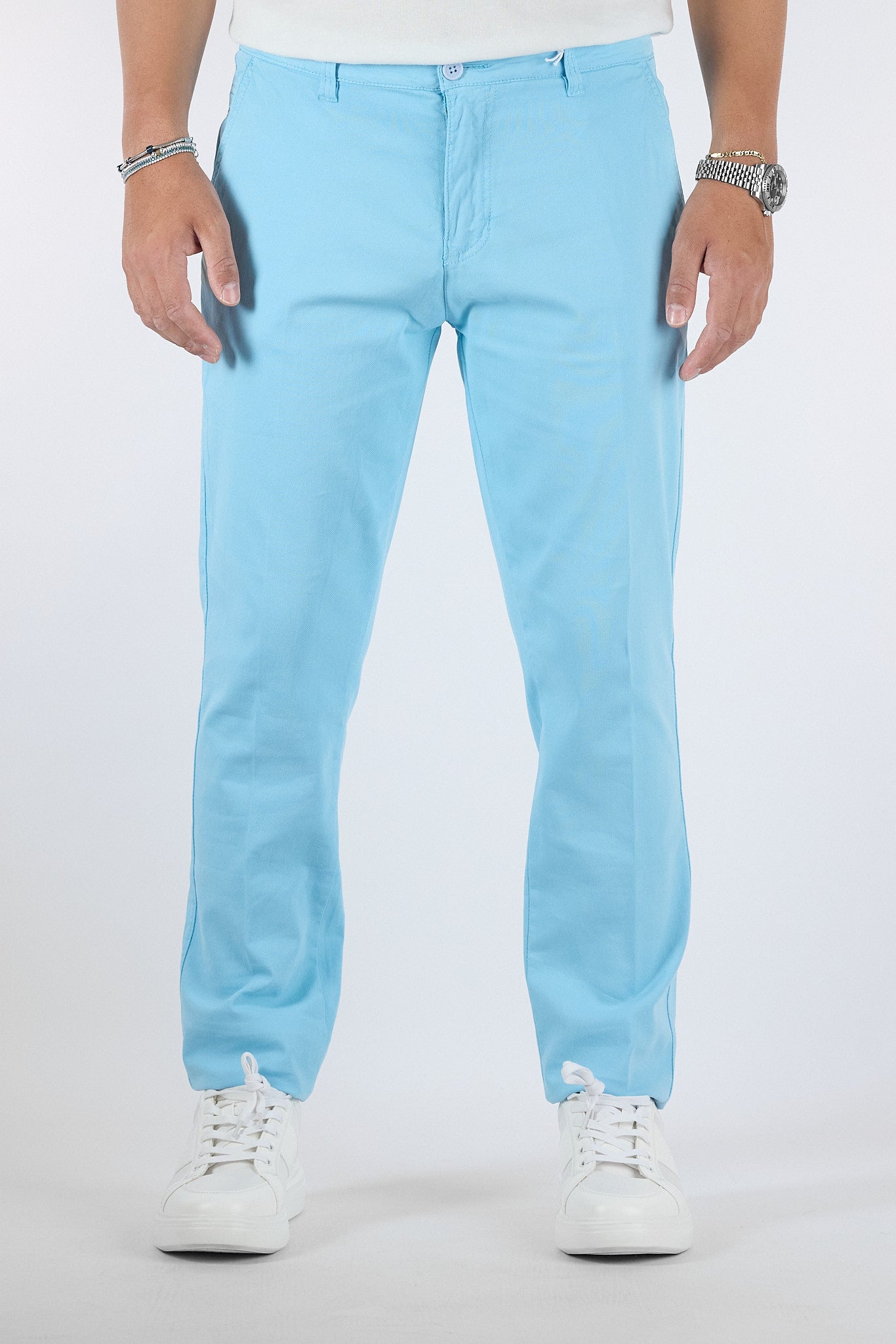 Pantalone Piquet Slim B016 | 2 per €50 | Celeste