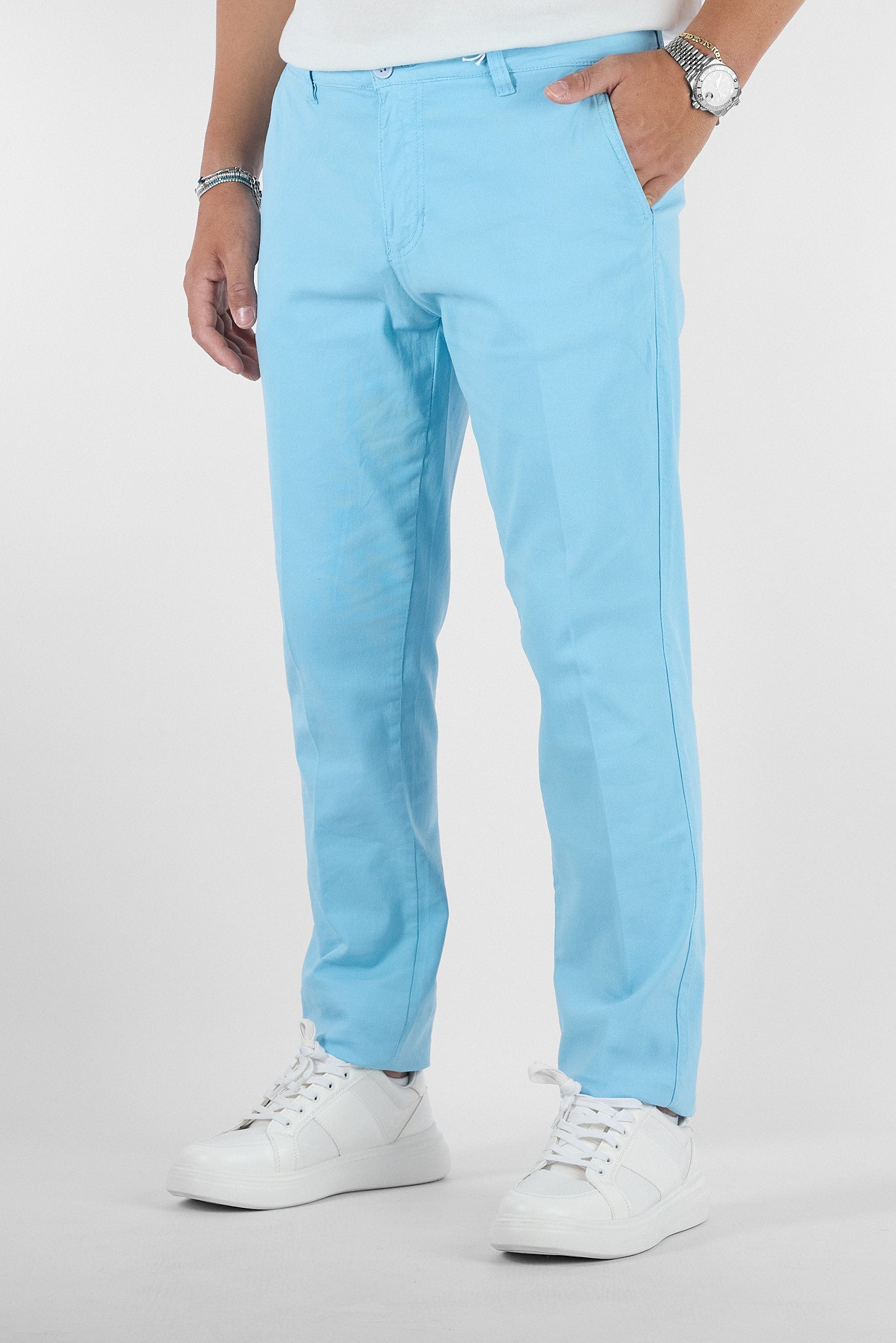 Pantalone Piquet Slim B016 | 2 per €50 | Celeste