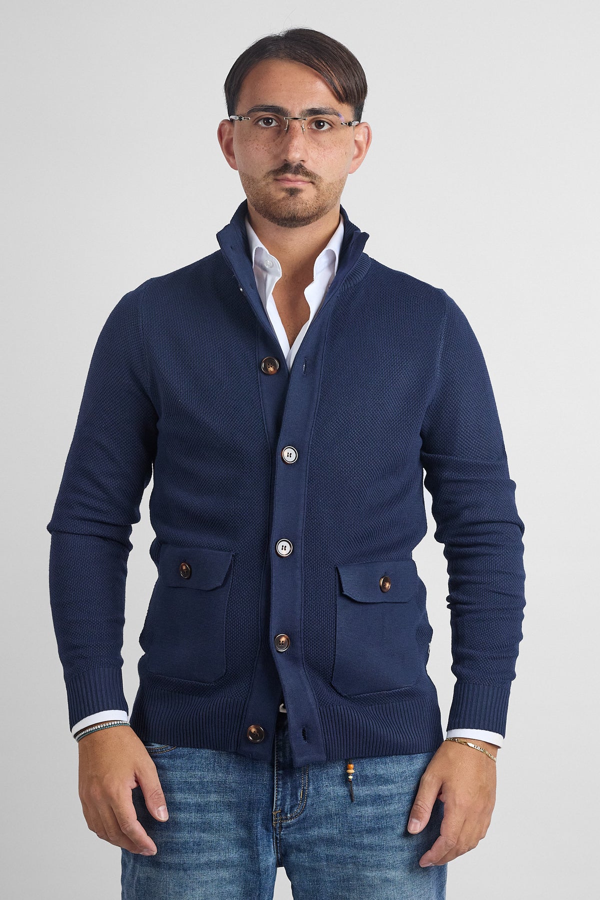 Cardigan Bottoni e Tasche Nido D'Ape 261460 | Blu