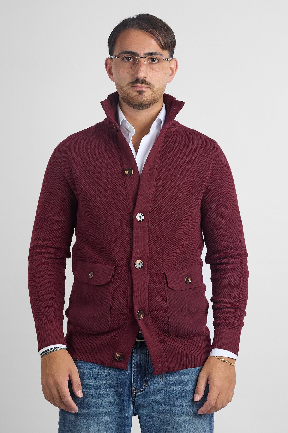 Cardigan Bottoni e Tasche Nido D'Ape 261460 | Bordeaux