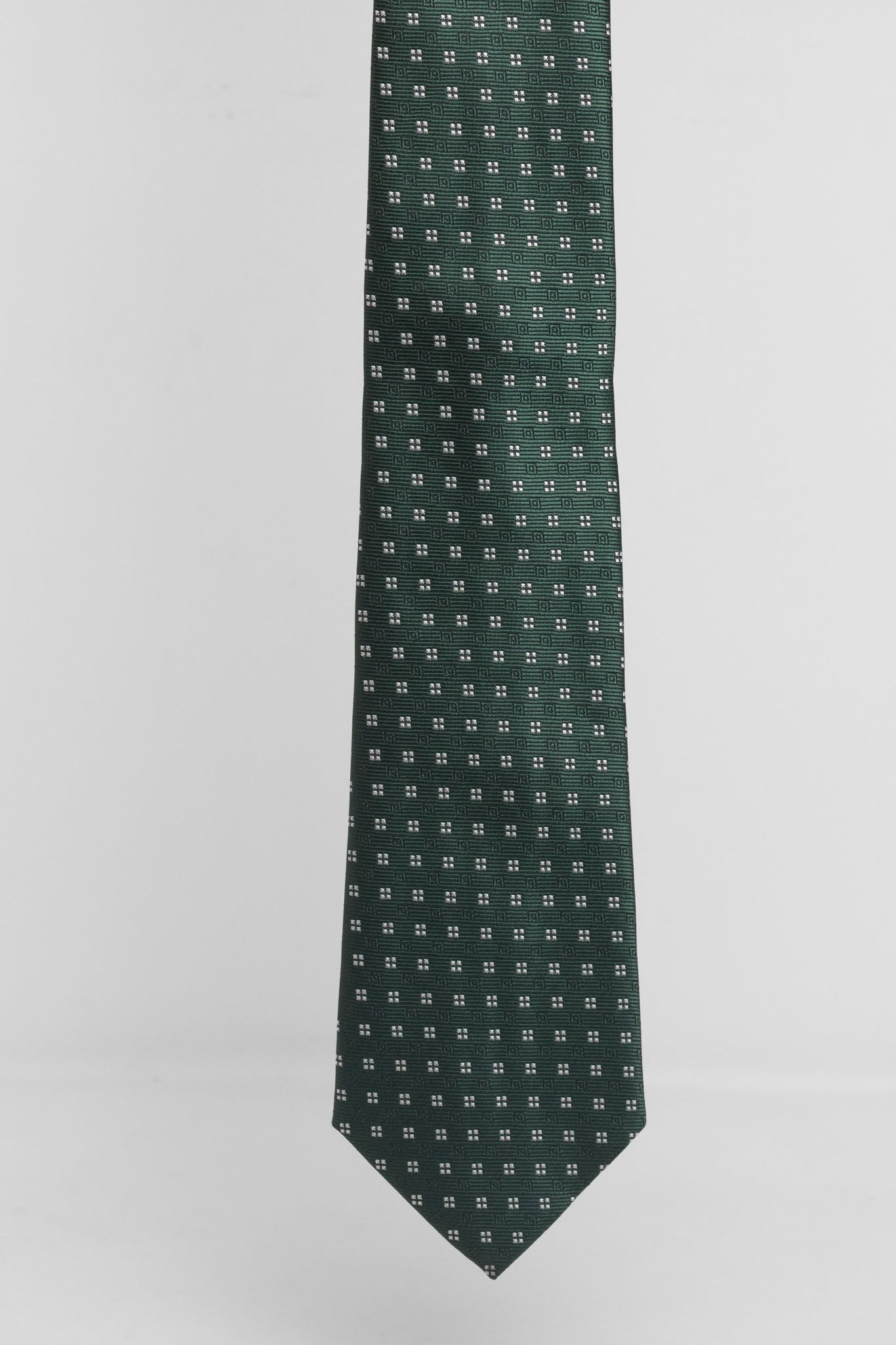 Cravatta Tre Pieghe Quadratini Bianchi su Fondo Verde | 2 Per €20