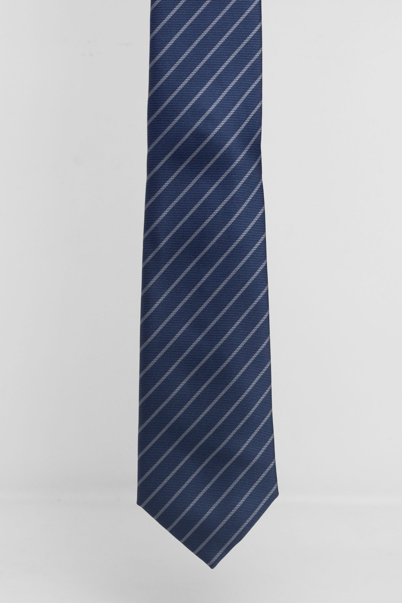 Cravatta Tre Pieghe Regimental Stretta Fondo Blu Riga Grigia | 2 Per €20