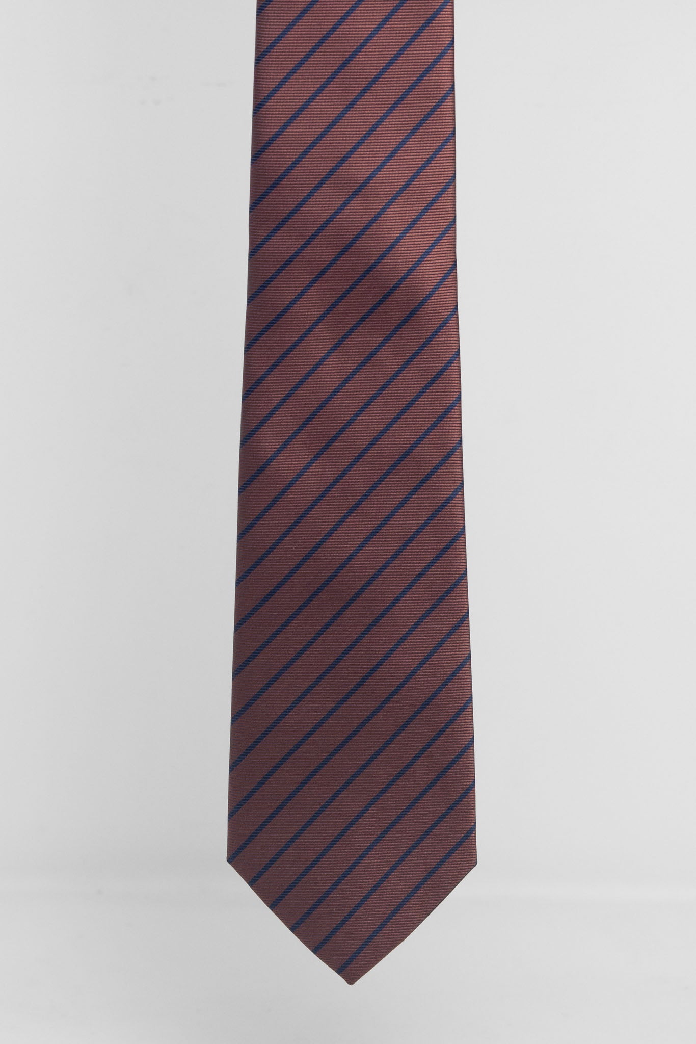 Cravatta Tre Pieghe Regimental Stretta Fondo Marrone Riga Blu | 2 Per €20