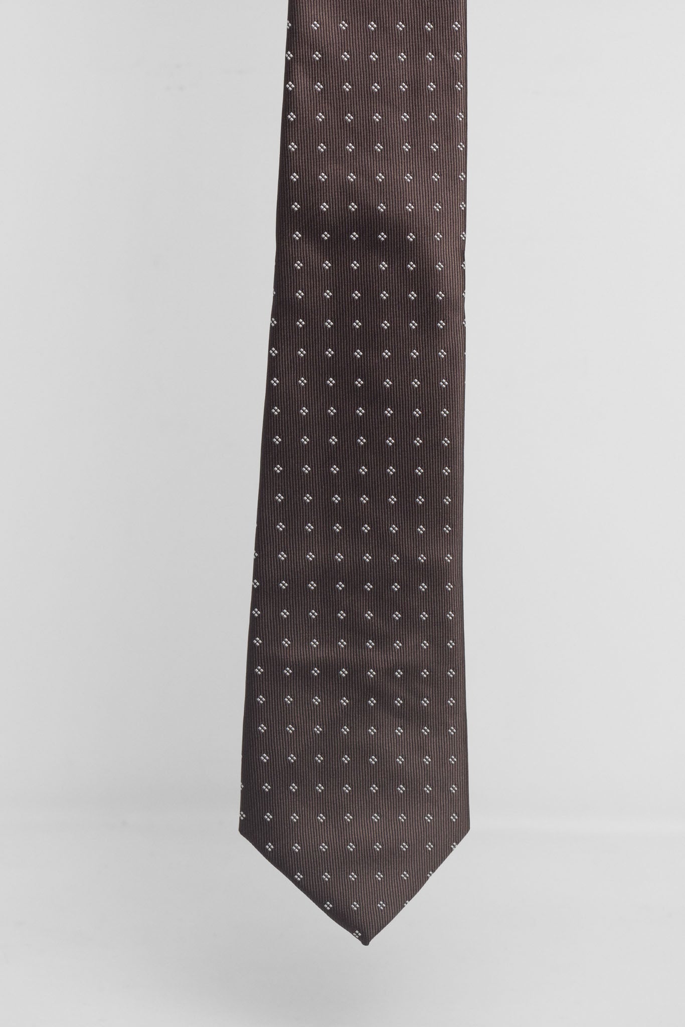 Cravatta Tre Pieghe Rombetti Bianchi su Fondo Marrone | 2 Per €20